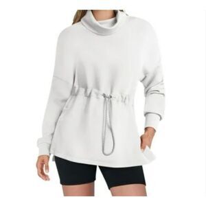 Amazon cowl neck white drawstring tunic sweater M
